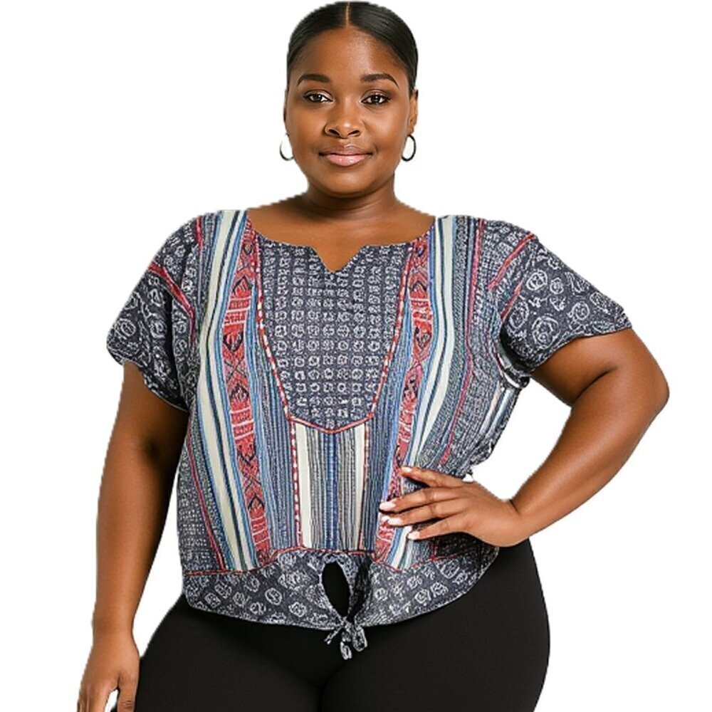 Ruby Rd. Women's Must Haves II Tribal Indigo Multi Color Print Top Size Large